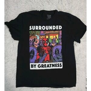 Marvel DEADPOOL Surrounded By Greatness T Shirt Men's‎ XL Black Graphic Tee